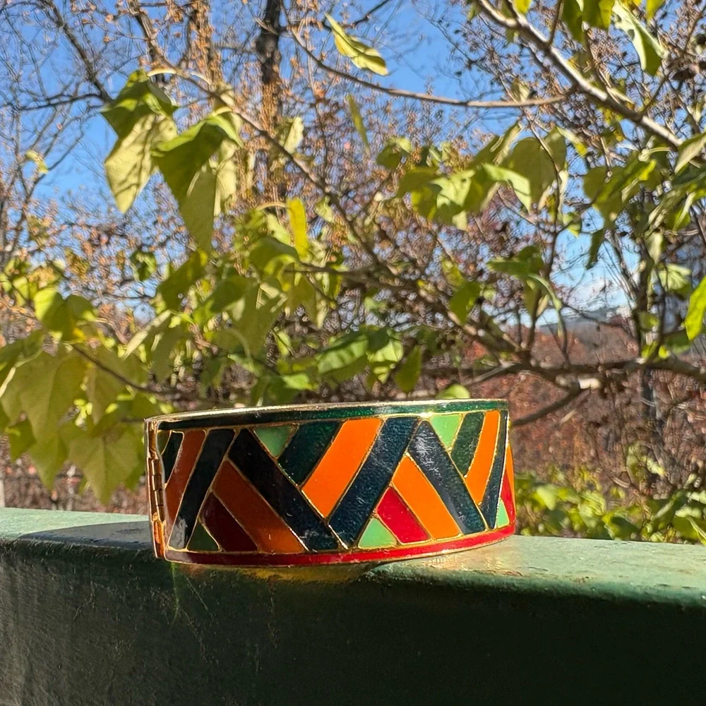 Vintage YSL Yves Saint Laurent Enamel Mosaic Hinged Cuff (c. 1970s–80s)✨ - Picture 7 of 11